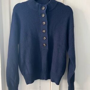 Ann Taylor Navy Blue Ribbed Henley Button-Up Women's Sweater